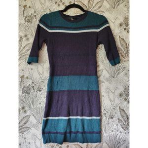 Green & Blue Striped Short Sweater Dress Medium M Mossimo